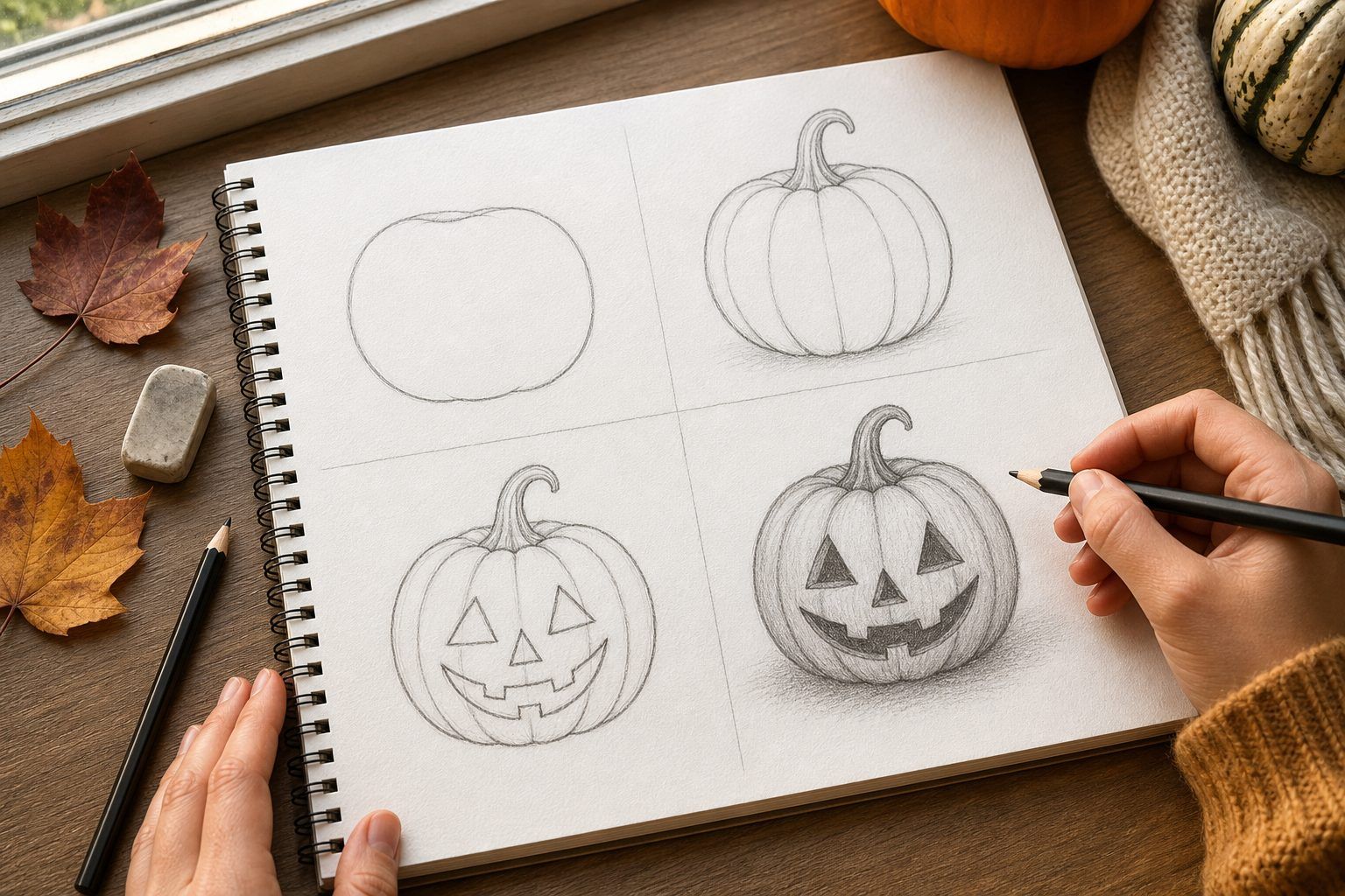 Comment dessiner une citrouille d'Halloween en quatre étapes ?