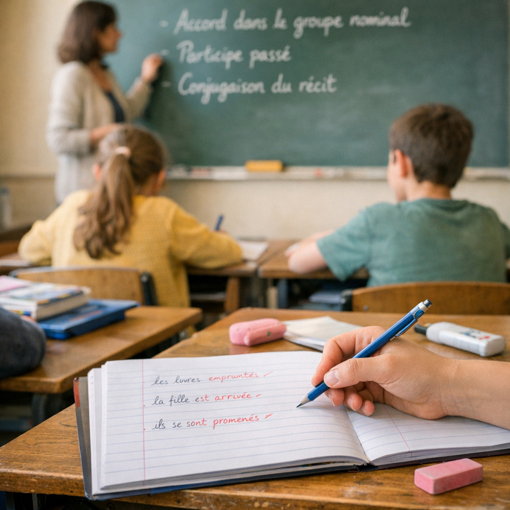 Accord dans le groupe nominal, participe passé et conjugaison du récit